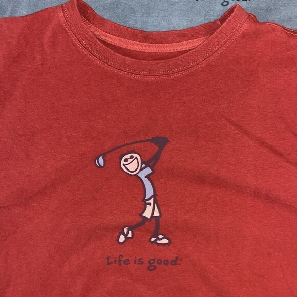 2-Gray & Red Life is Good Crusher Iron Golf Golfer Happy Face clubs T Shirt M - Picture 2 of 3